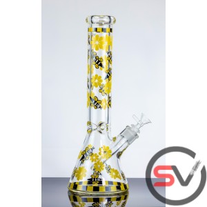 BEES AND FLOWERS GLASS BEAKER WATER PIPE 14inch